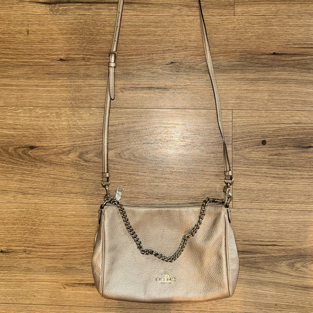 Leather Crossbody Bag in Light Metallic Beige